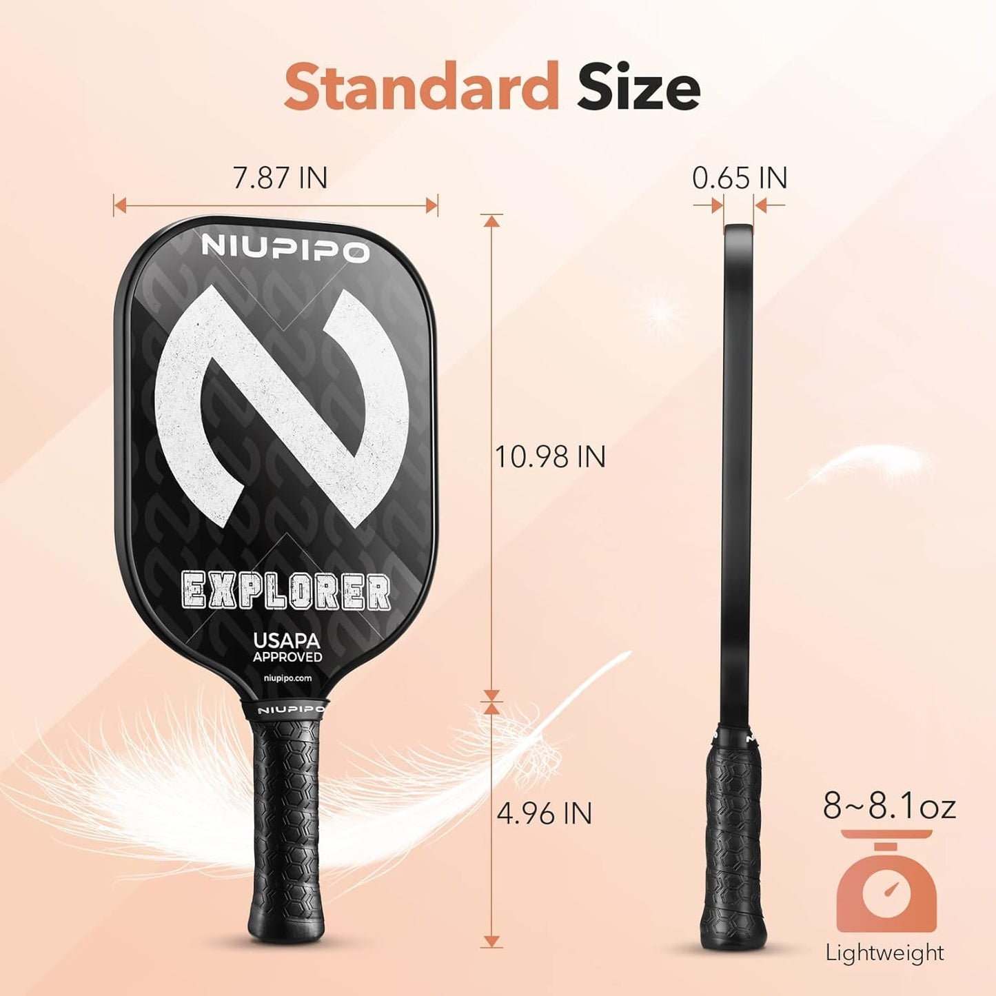 Explorer Pickleball Paddle - Fiberglass, USA Approved Professional Pickleball Paddles, Polypropylene Honeycomb Core, Ultra Cushion, 4.96″ Grip Size, Mid-Weight with Cover, for Advanced Players